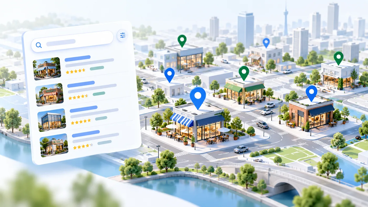 Google Maps search results with businesses and ratings