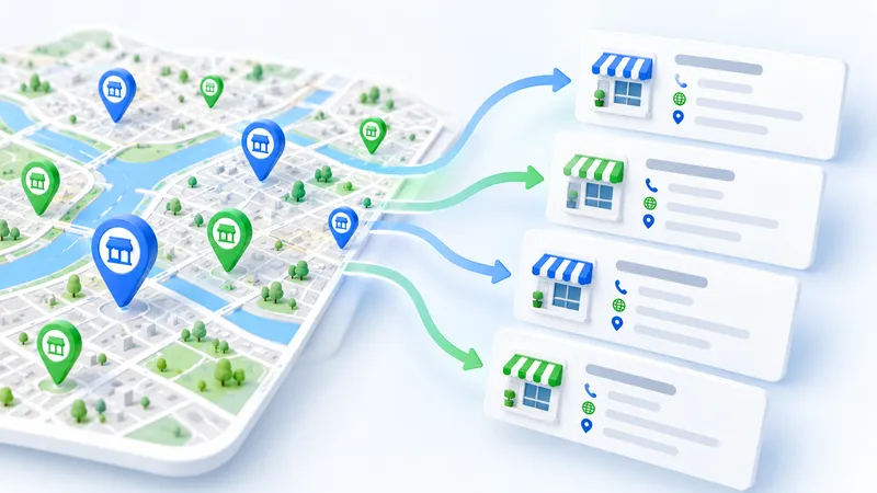 Map pins on Google Maps turned into a list of business leads