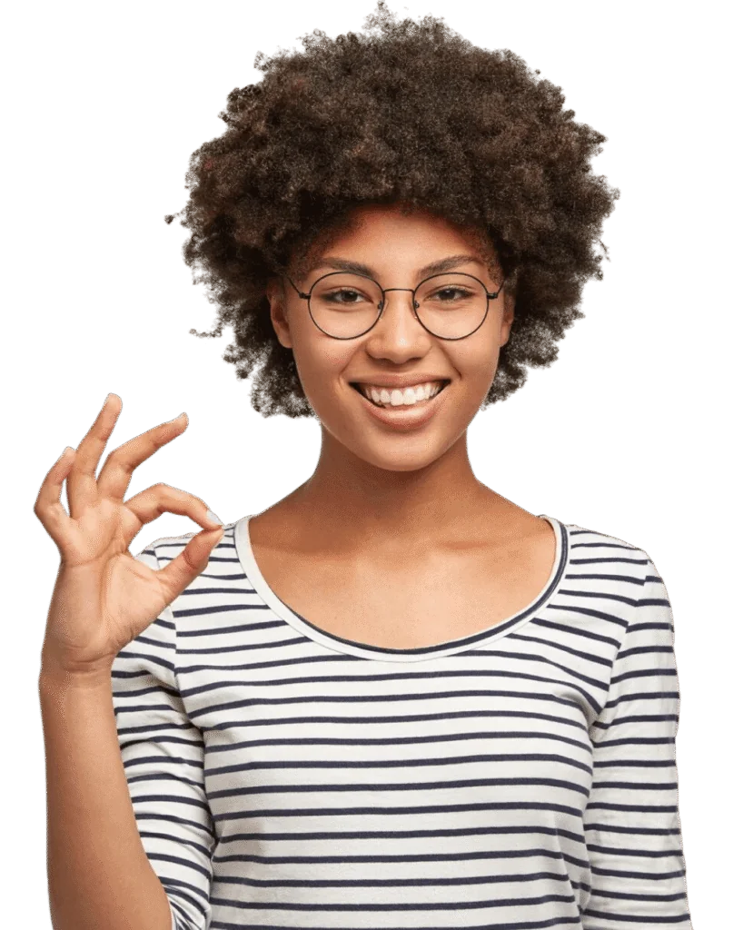Smiling woman showing an OK sign